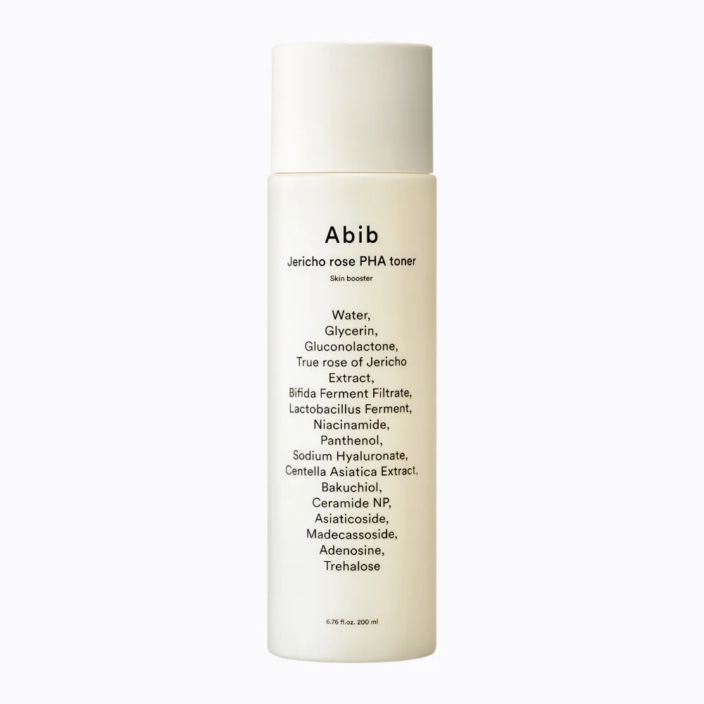 Abib Jericho Rose PHA Toner Skin Booster — 200ml fragrance-free Korean firming PHA toner with bakuchiol