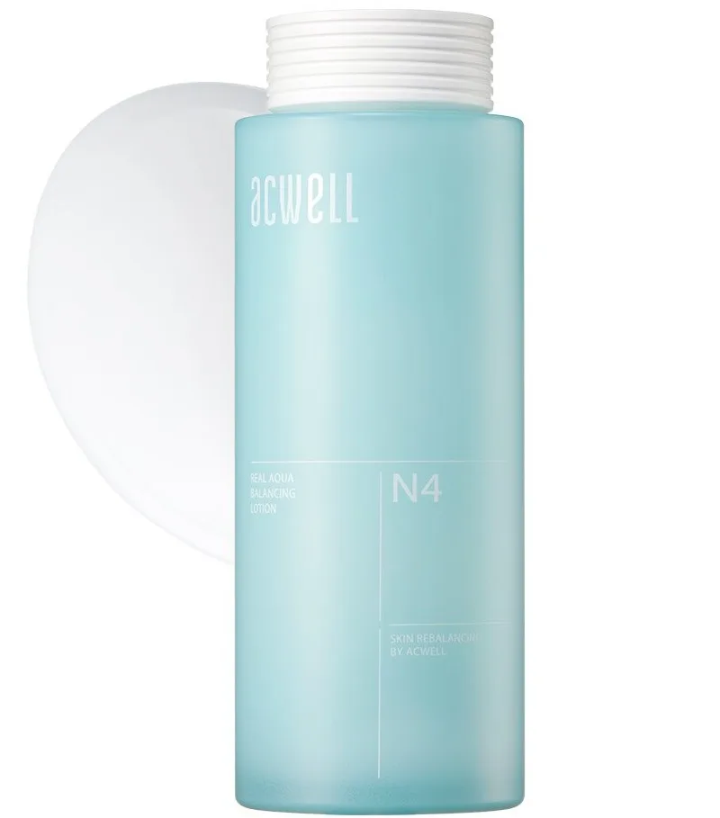 Acwell Real Aqua Balancing Lotion bottle, a lightweight fragrance-free oil-balancing hydrating lotion for combination and oily skin