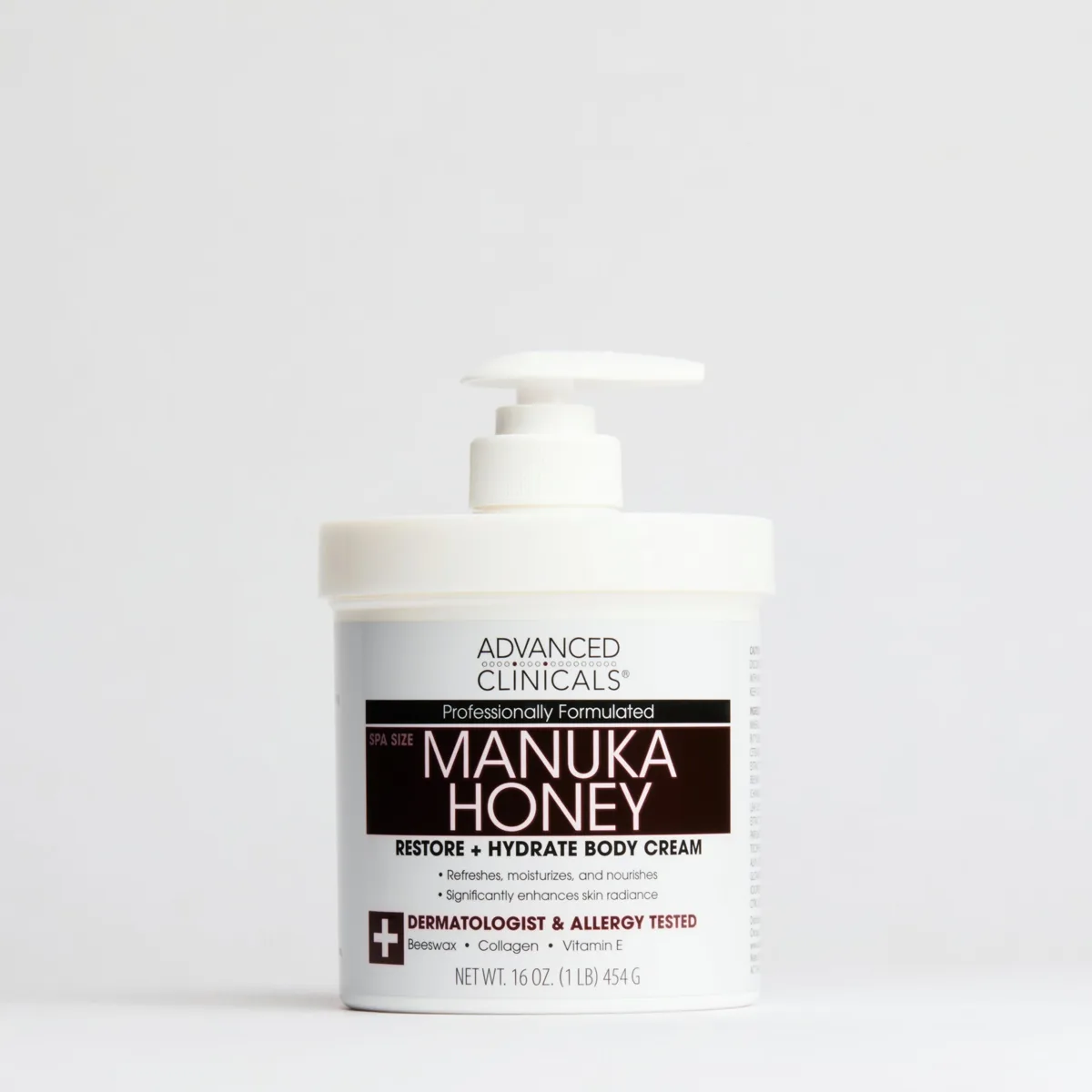 Advanced Clinicals Manuka Honey Body Cream 16 oz white jar