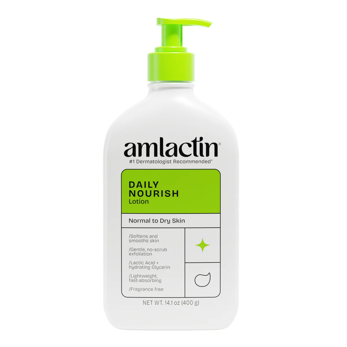 Amlactin Daily Moisturizing Lotion pump bottle with green and white labeling