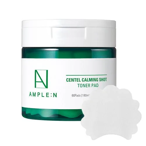 Ample:N Centel Calming Shot Toner Pad tub with 60 leaf-shaped pads