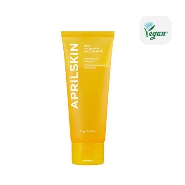 Aprilskin Calendula Peel Off Mask 100 g jar with visible whole dried calendula flowers in clear gel