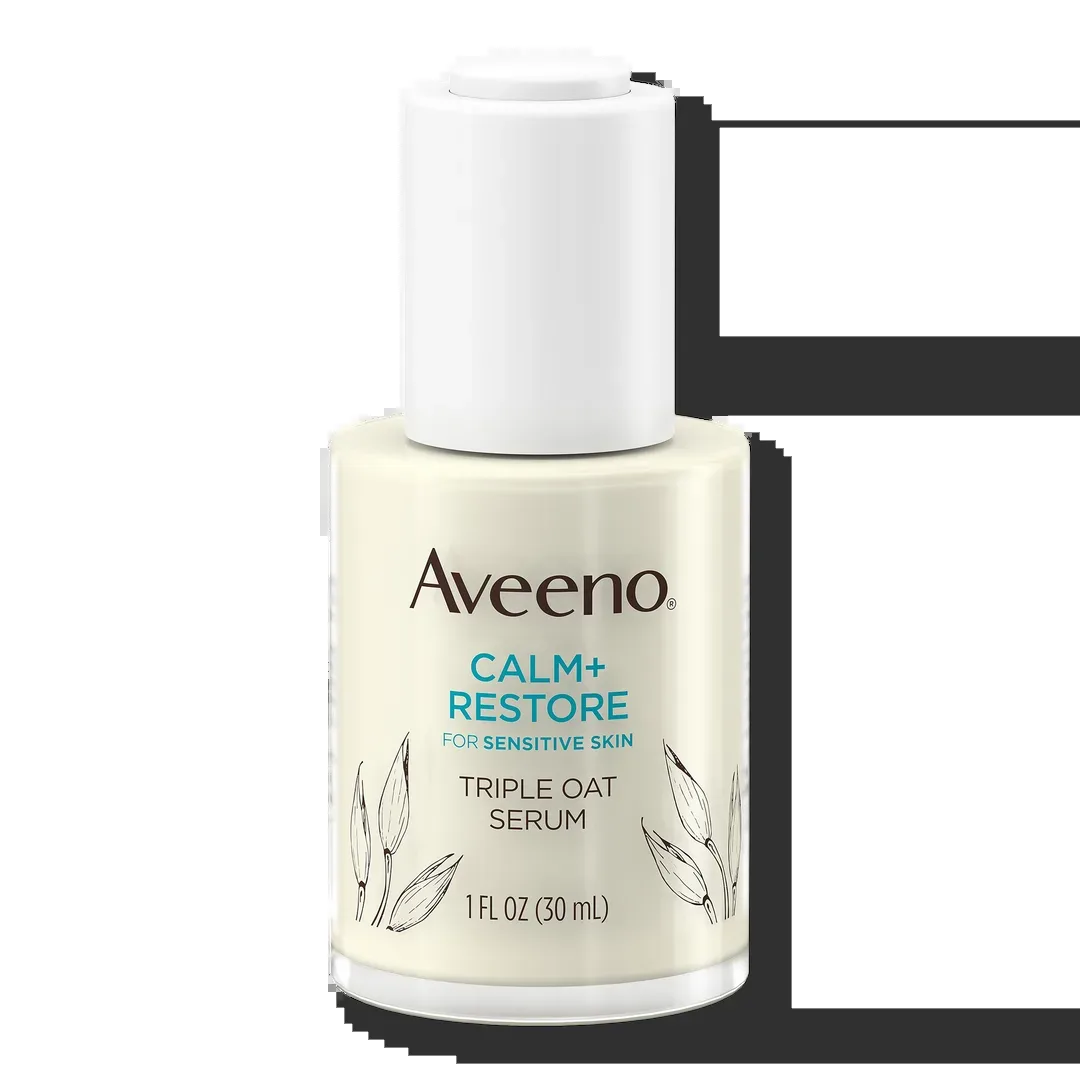 Aveeno Calm + Restore Triple Oat Serum 1 fl oz glass bottle with pump dispenser