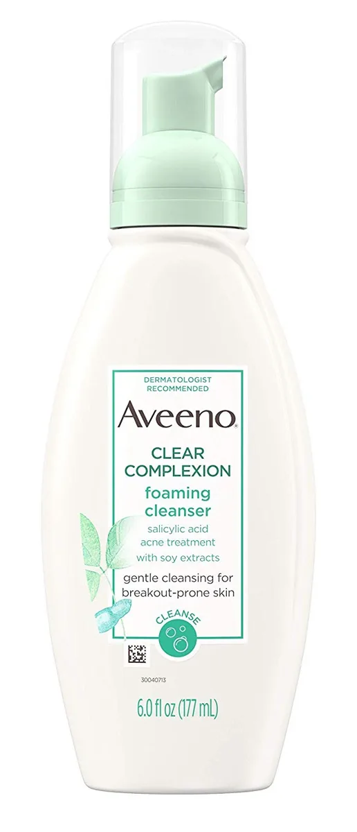 Aveeno Clear Complexion Foaming Facial Cleanser bottle on white background