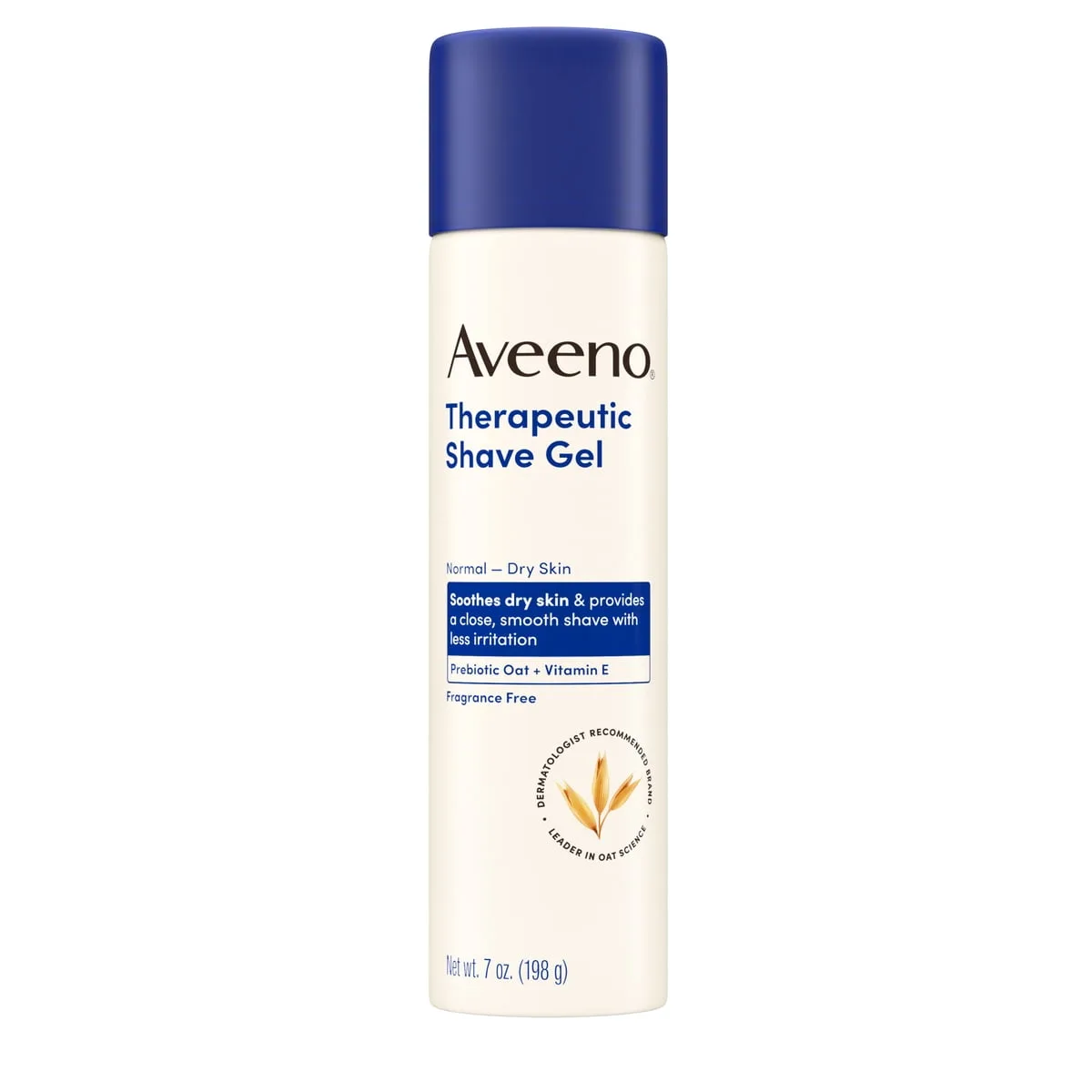 Aveeno Therapeutic Shave Gel 7 oz slim white aerosol can with dark blue cap