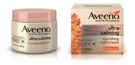 Aveeno Ultra-Calming Nourishing Night Cream jar on white background