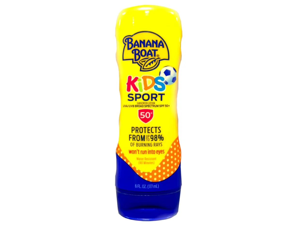 Banana Boat Sport Kids 100% Mineral Sunscreen Lotion SPF 50 tube on white background