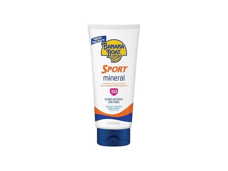 Banana Boat Sport Mineral Sunscreen Lotion SPF 50 tube on white background