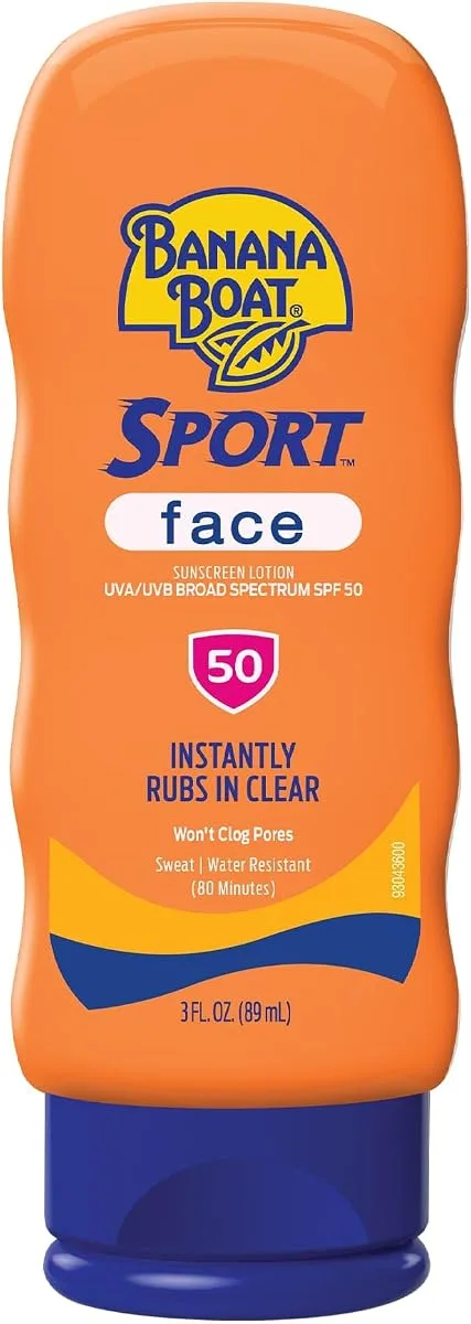 Banana Boat Sport Sunscreen for Face SPF 50 tube on white background