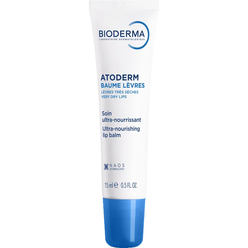 Bioderma Atoderm Lip Balm 15 ml blue and white squeeze tube with applicator nozzle