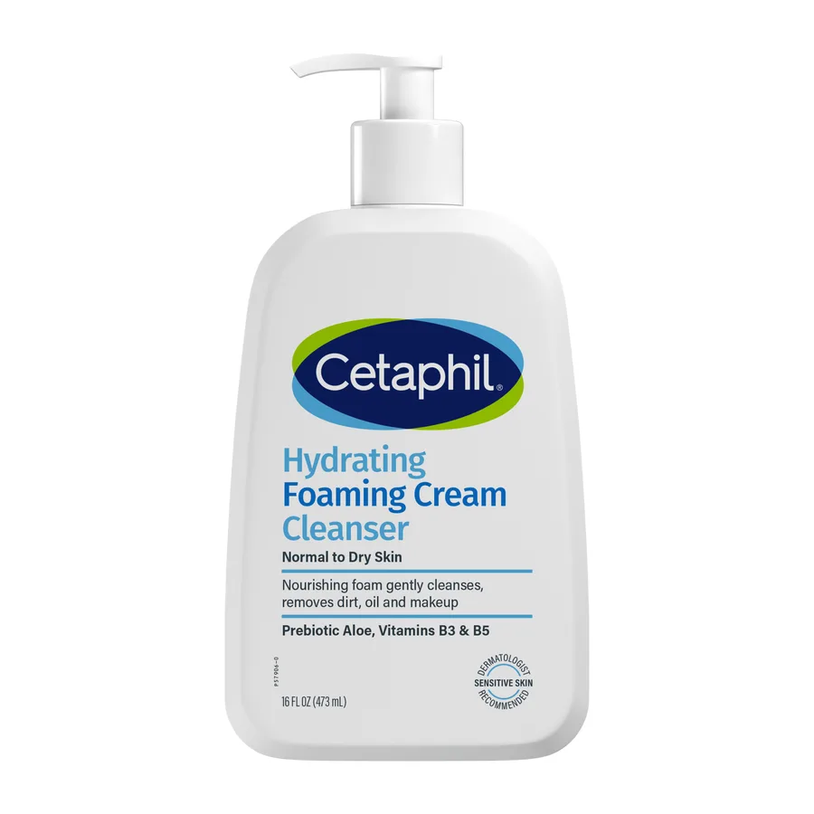 Cetaphil Hydrating Foaming Cream Cleanser pump bottle on white background