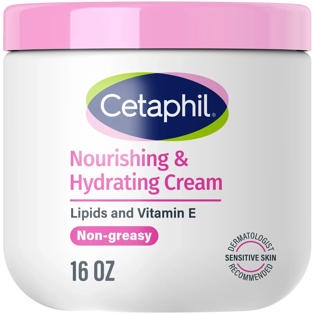 Cetaphil Nourishing and Hydrating Cream 16 oz white jar with pink lid and label band