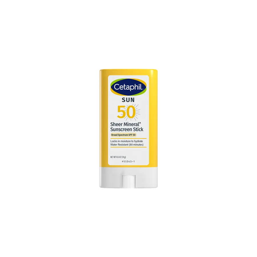 Cetaphil Sheer Mineral Sunscreen Stick SPF 50 twist-up stick on white background
