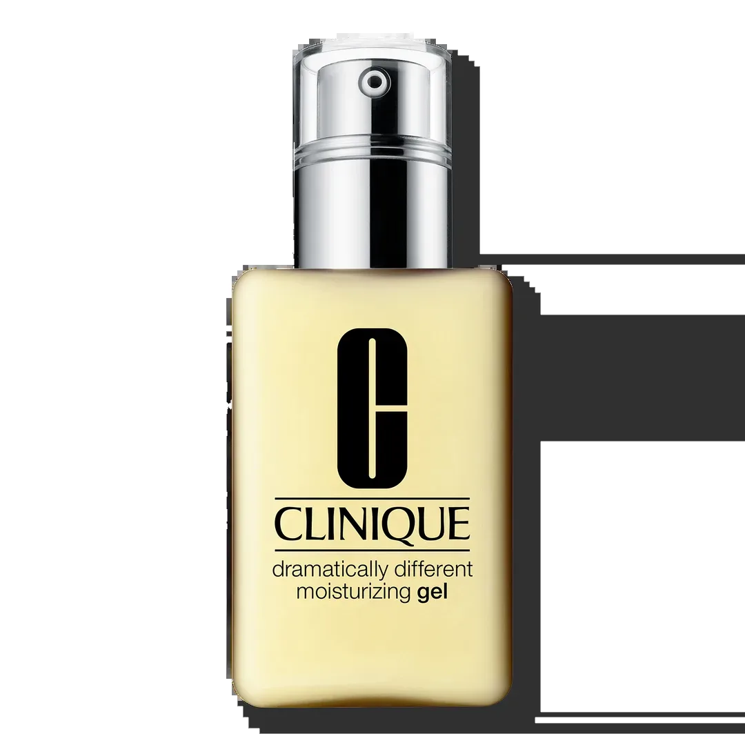 Clinique Dramatically Different Moisturizing Gel in clear pump bottle showing yellow gel