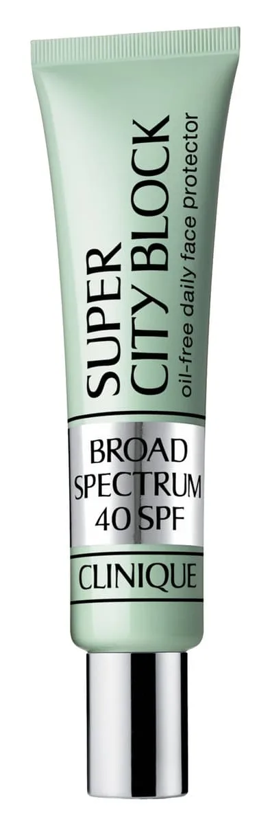 Clinique Super City Block Oil-Free Daily Face Protector SPF 40 tube on white background