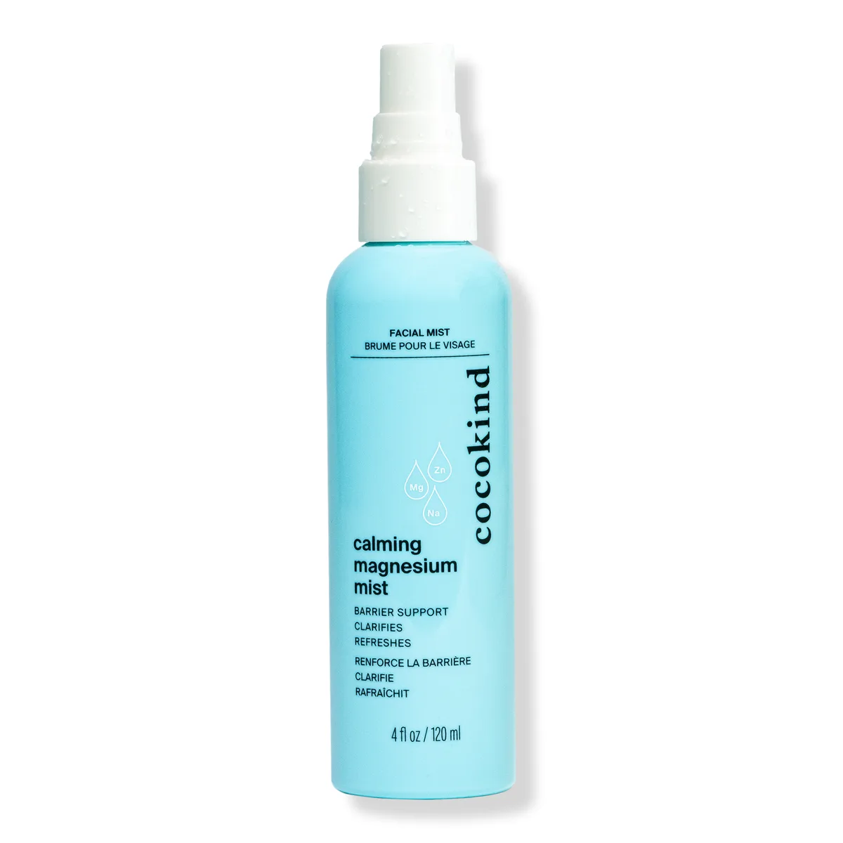 Cocokind Calming Magnesium Mist spray bottle on white background