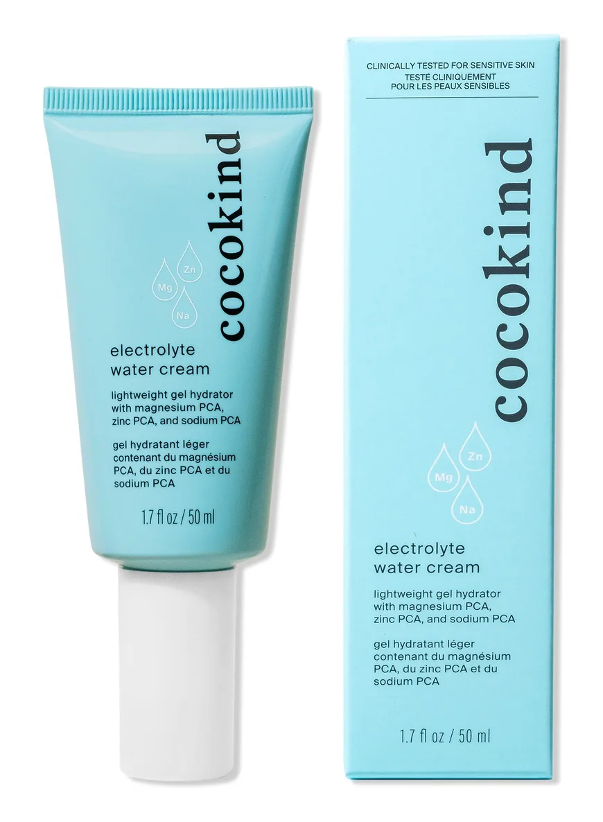 Cocokind Electrolyte Water Cream lightweight gel moisturizer tube and box on white background