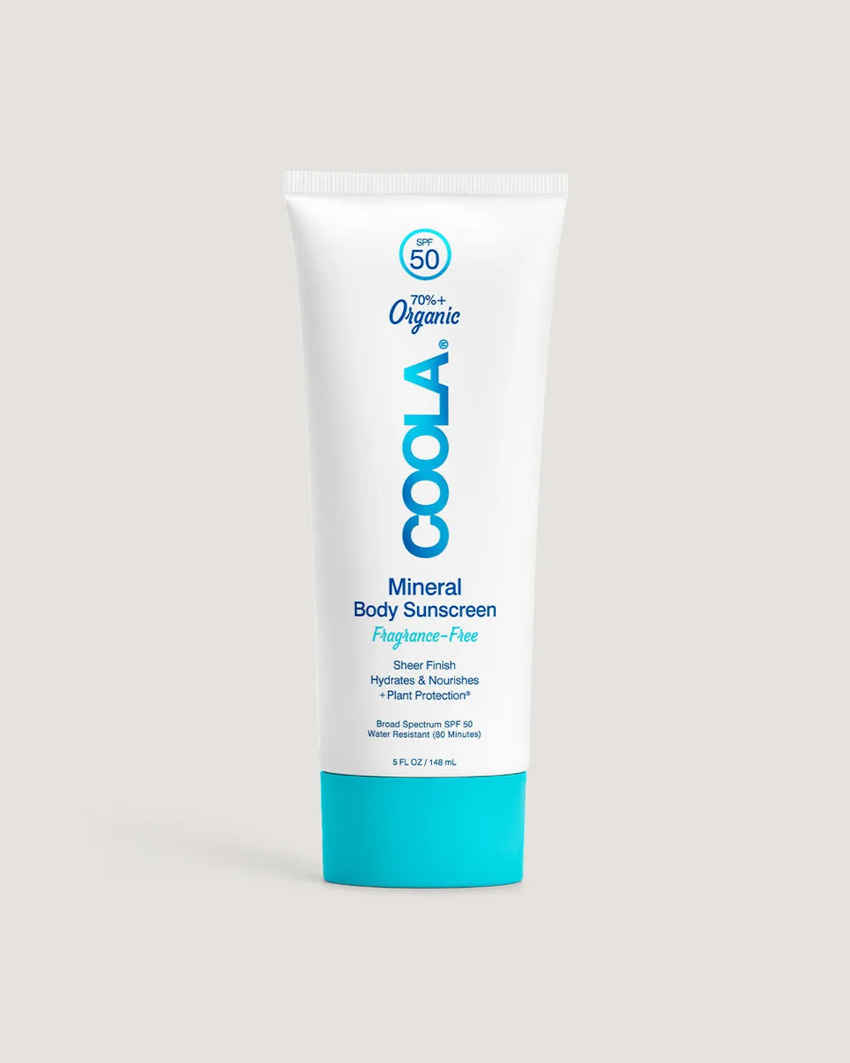COOLA Zinc Oxide Sunscreen Lotion SPF 50 Fragrance-Free tube on white background