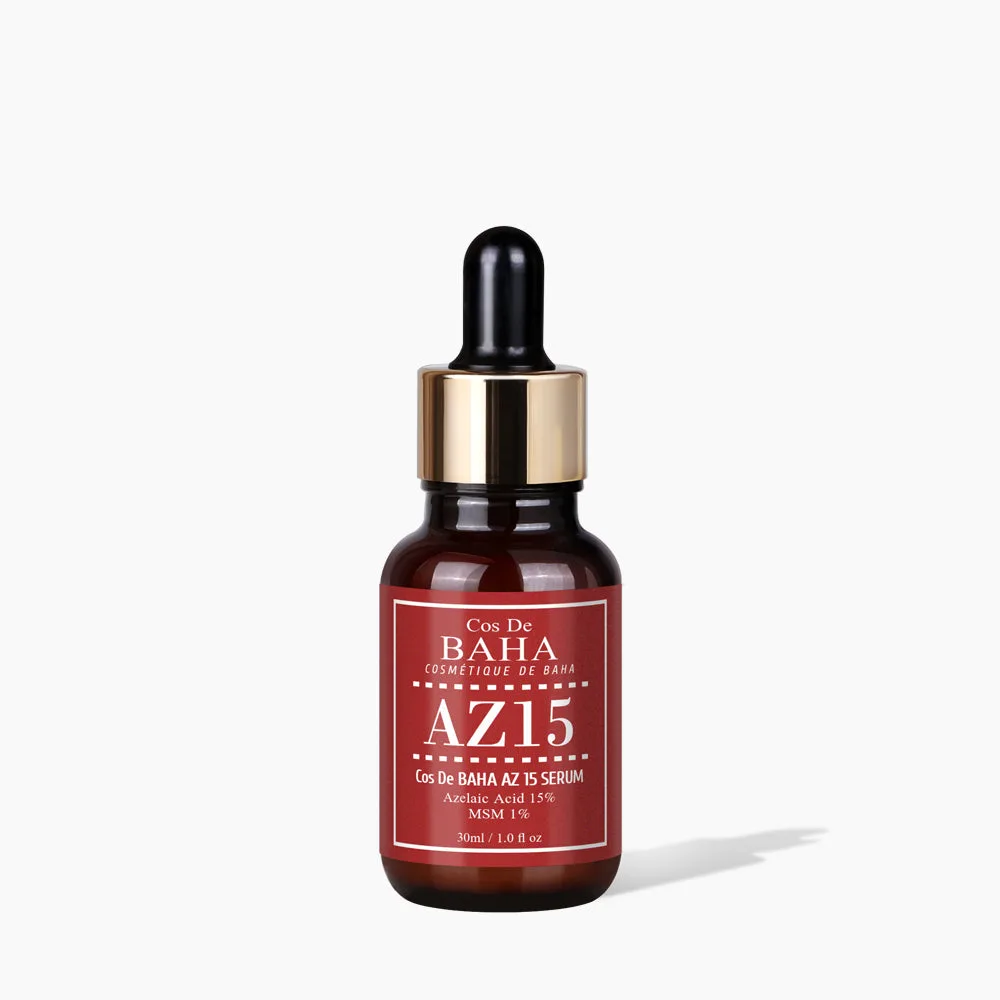 Cos De BAHA AZ15 Azelaic Acid 15% MSM 1% serum in a 30 ml amber dropper bottle