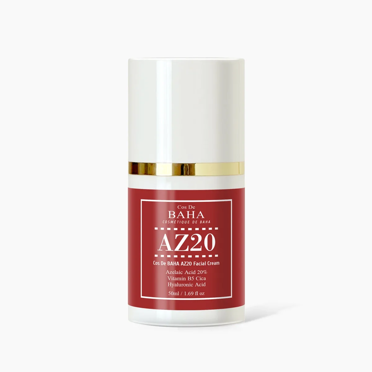 Cos De BAHA AZ20 Azelaic Acid 20% facial cream in a 50 ml white pump bottle
