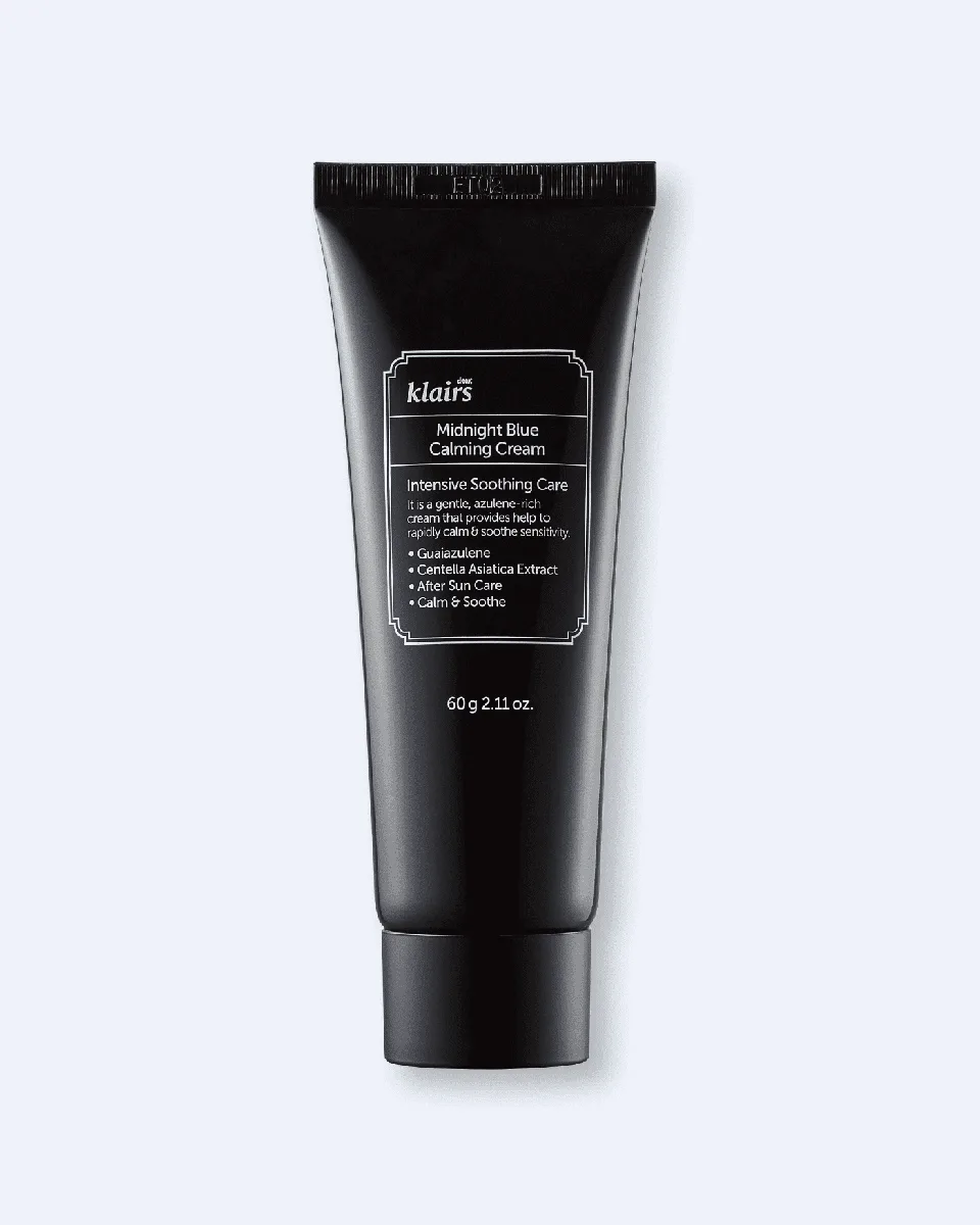 Dear, Klairs Midnight Blue Calming Cream 30 mL deep blue plastic tube