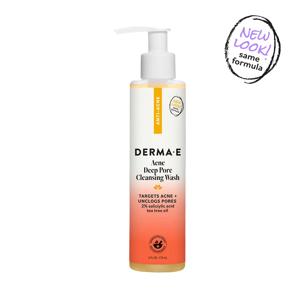 Derma E Acne Deep Pore Cleansing Wash 6 fl oz pump bottle on white background