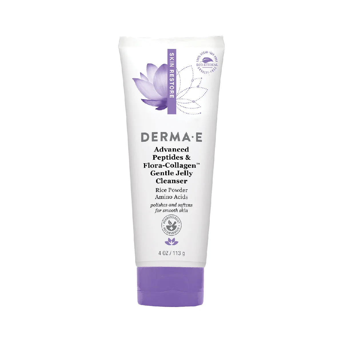 Derma E Advanced Peptides & Flora-Collagen Gentle Jelly Cleanser tube on white background