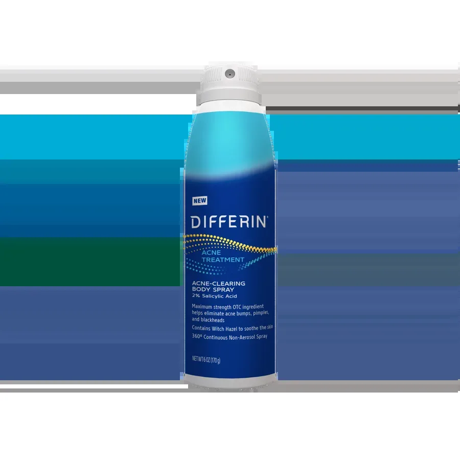 Differin Acne-Clearing Body Spray can with 360-degree nozzle
