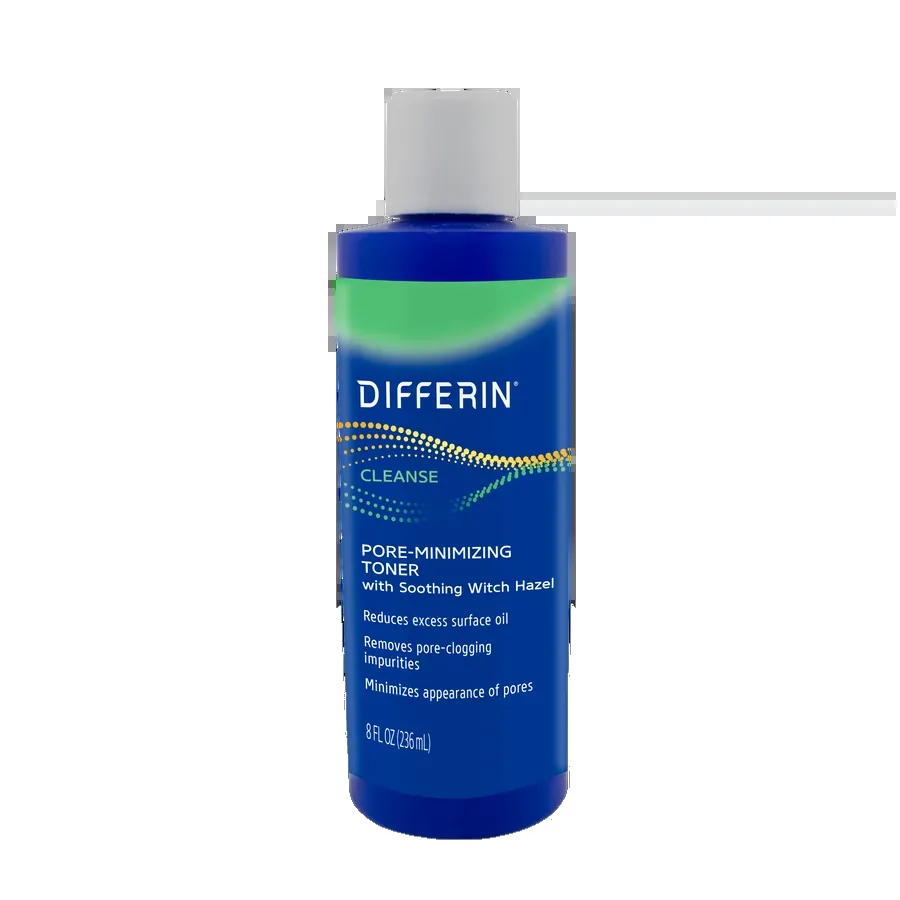 Differin Pore-Minimizing Toner with Witch Hazel, clear bottle, 8 fl oz
