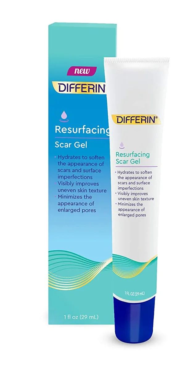 Differin Resurfacing Scar Gel tube on white background