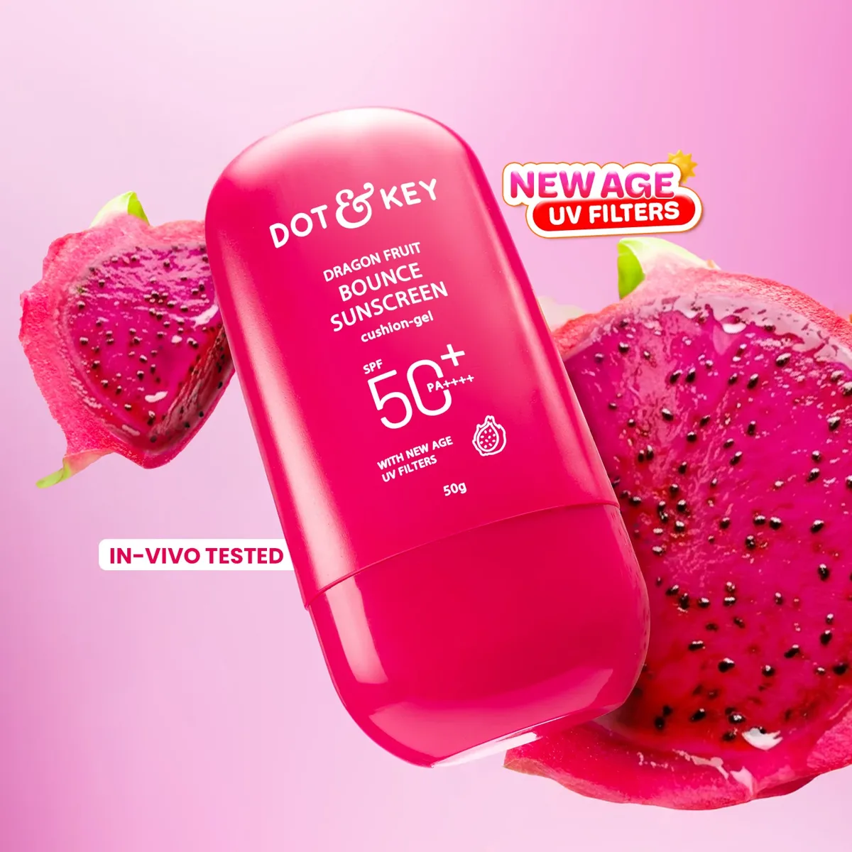 Dot & Key Dragon Fruit Bounce Sunscreen SPF 50+ PA++++ 50g Indian K-beauty European-filter SPF