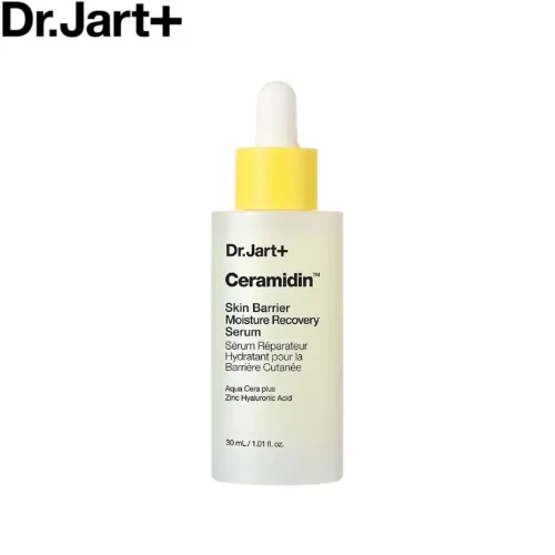 Dr. Jart+ Ceramidin Skin Barrier Moisture Recovery Serum 30 mL frosted glass dropper bottle with yellow cap