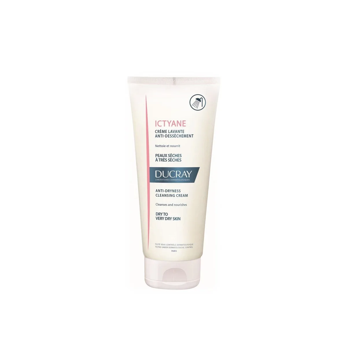 Ducray Ictyane Cleansing Cream tube on white background
