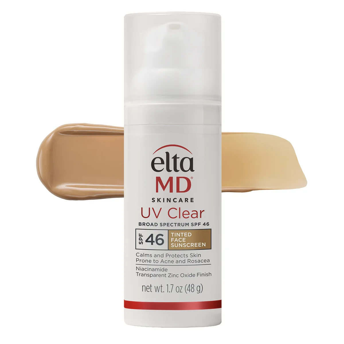 EltaMD UV Clear Broad-Spectrum SPF 46 Tinted 1.7 oz white airless pump bottle with blue label