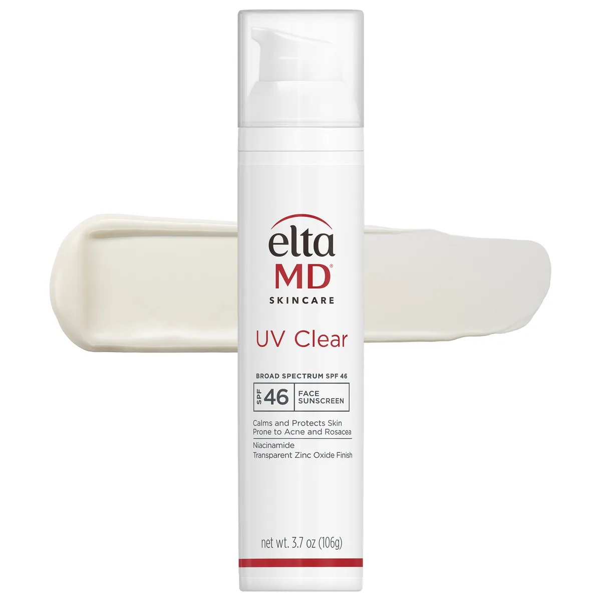 EltaMD UV Clear Broad-Spectrum SPF 46 1.7 oz white airless pump bottle with blue label