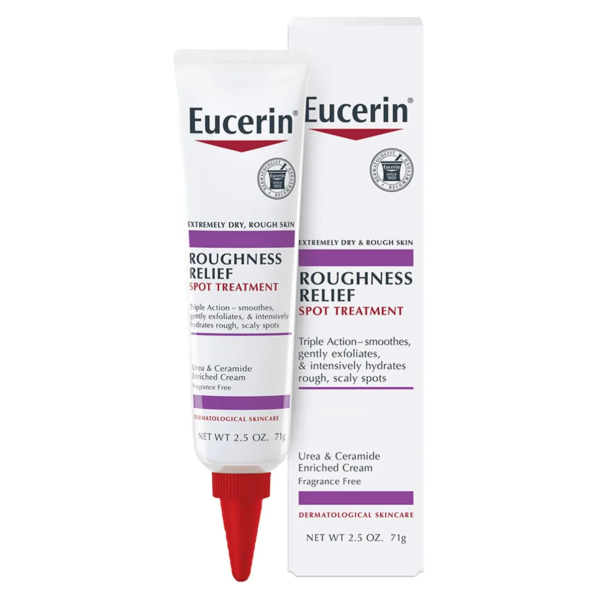 Eucerin Roughness Relief Spot Treatment in 2.5 oz white squeeze tube with blue Eucerin label