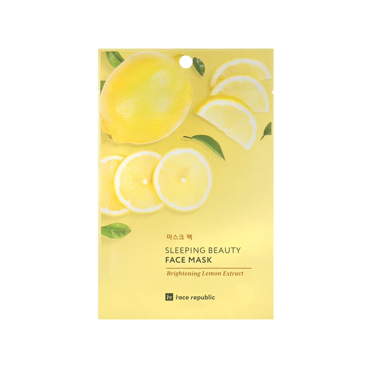 Face Republic Sleeping Beauty Face Mask Brightening Lemon Extract single pale-yellow pouch with lemon illustration, 23 ml