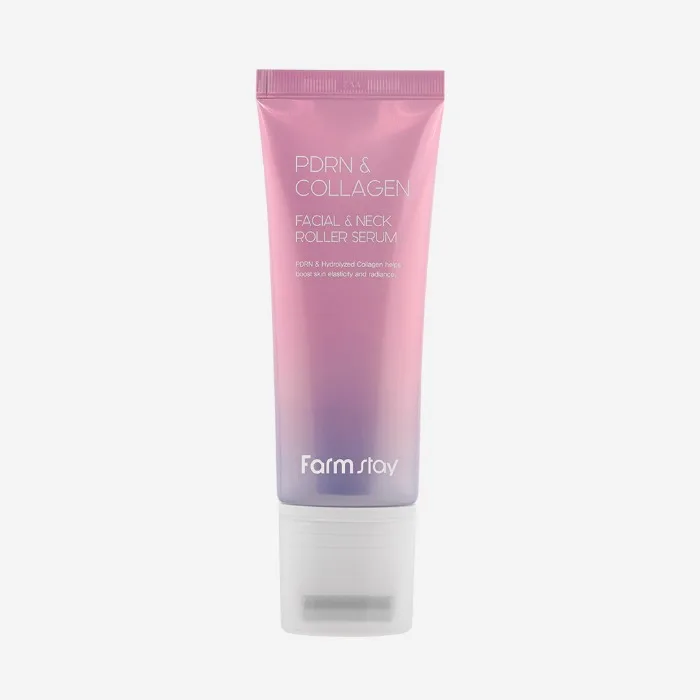 Farm Stay PDRN & Collagen Facial & Neck Roller Serum pink-lavender 100 mL tube with roller head