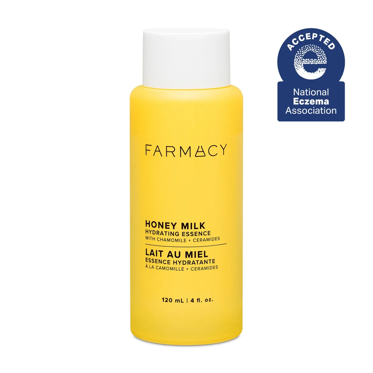 Farmacy Honey Milk Hydrating Essence bottle on white background