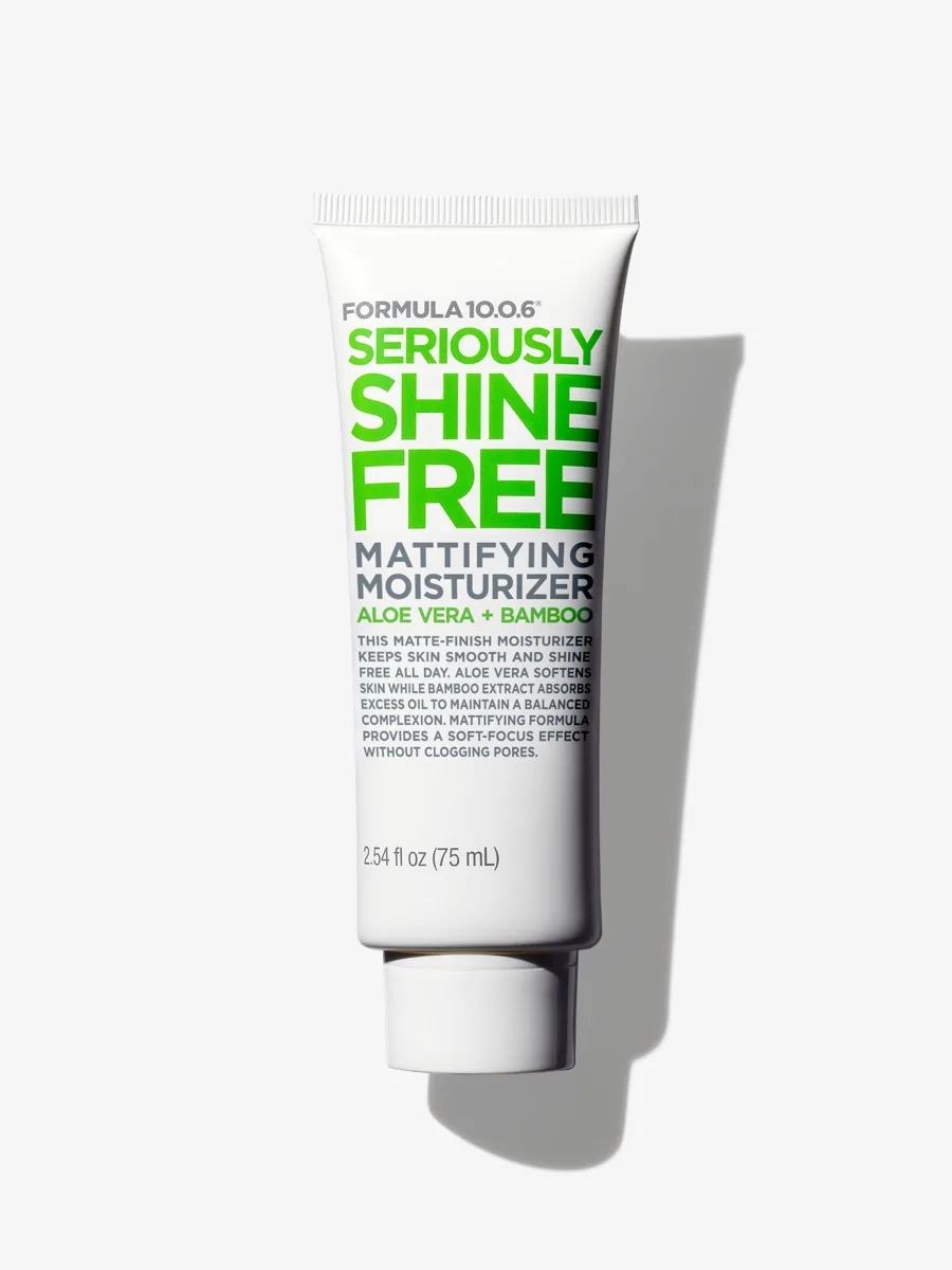 Formula 10.0.6 Seriously Shine Free Mattifying Moisturizer tube on white background