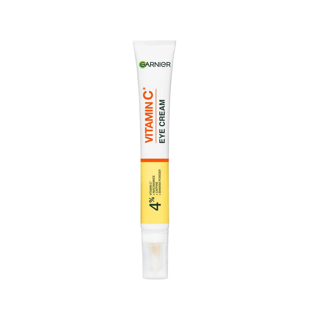 Garnier SkinActive Brightening Eye Cream with 4% Vitamin C tube on white background