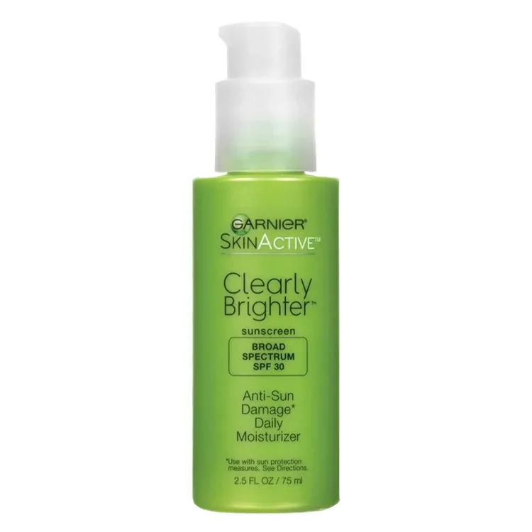 Garnier SkinActive Clearly Brighter SPF 30 Face Moisturizer with Vitamin C tube on white background