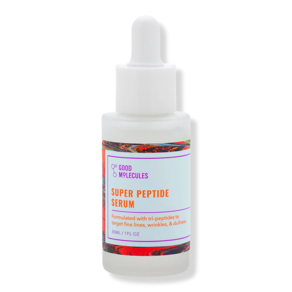 Good Molecules Super Peptide Serum dropper bottle on white background