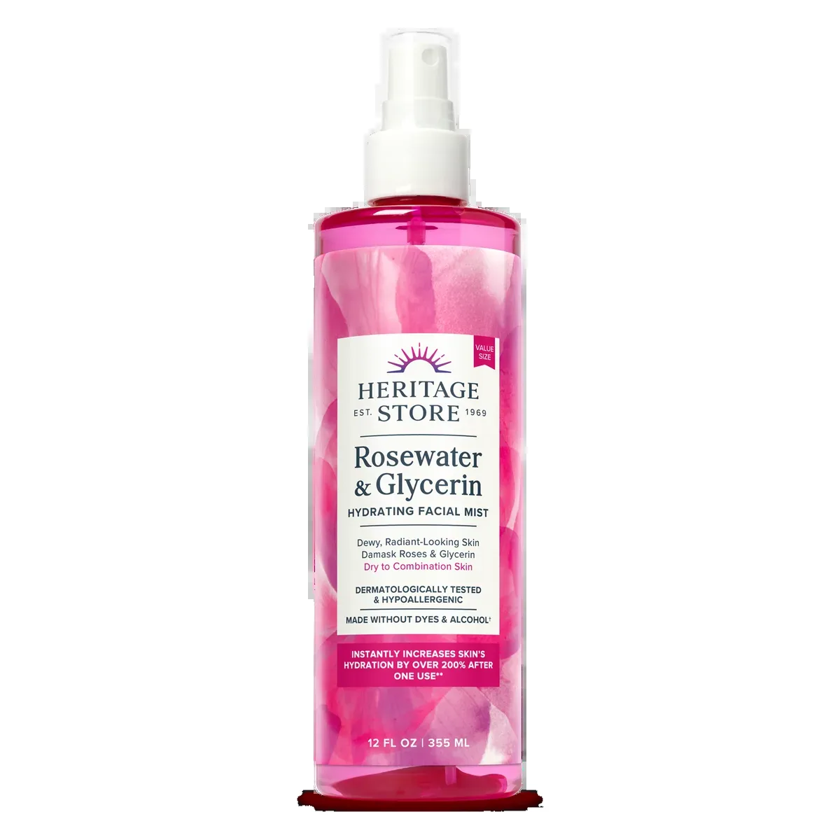 Heritage Store Rosewater & Glycerin Hydrating Facial Mist in 8 fl oz plastic spray bottle