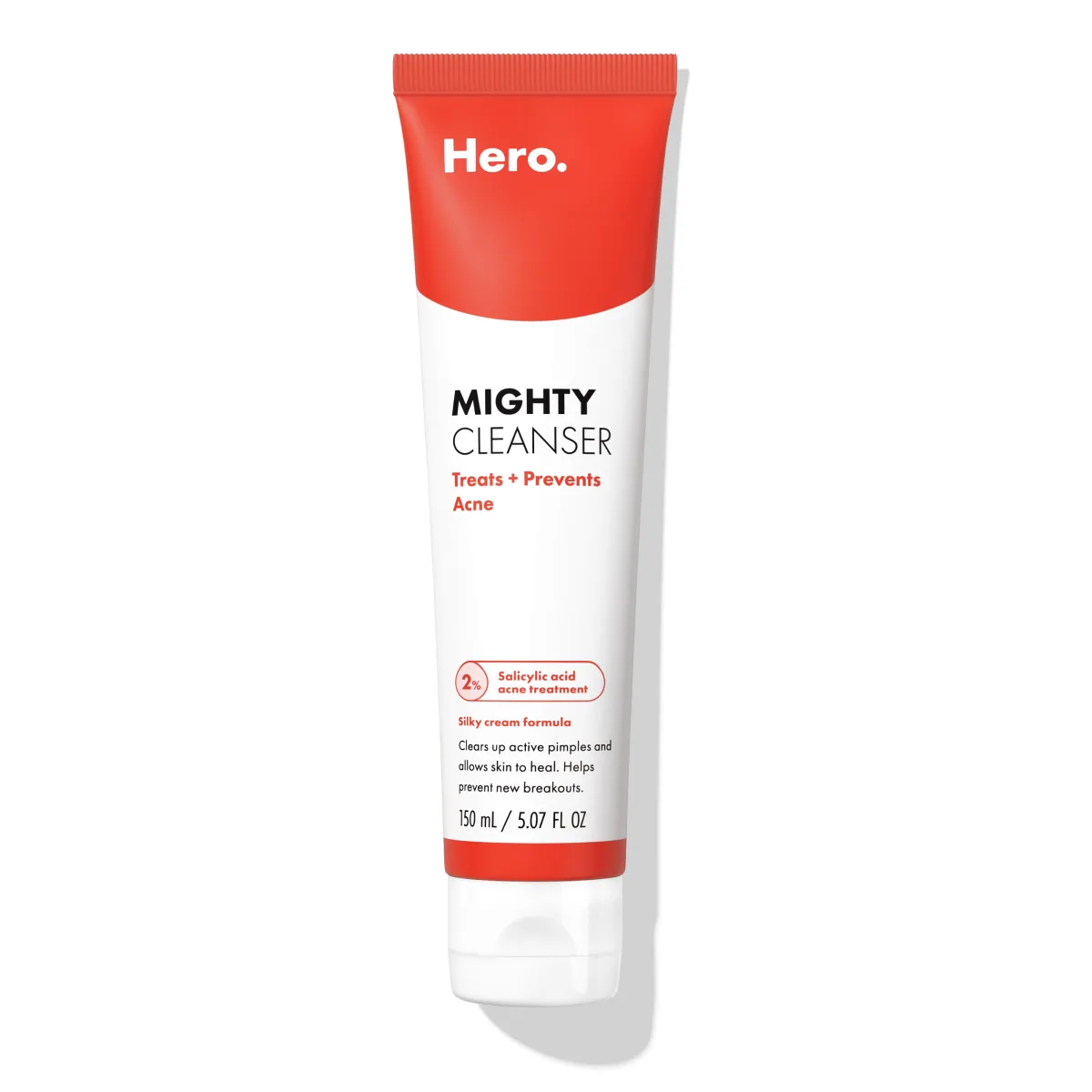 Hero Cosmetics Mighty Cleanser 150 mL white squeeze tube with 2% salicylic acid