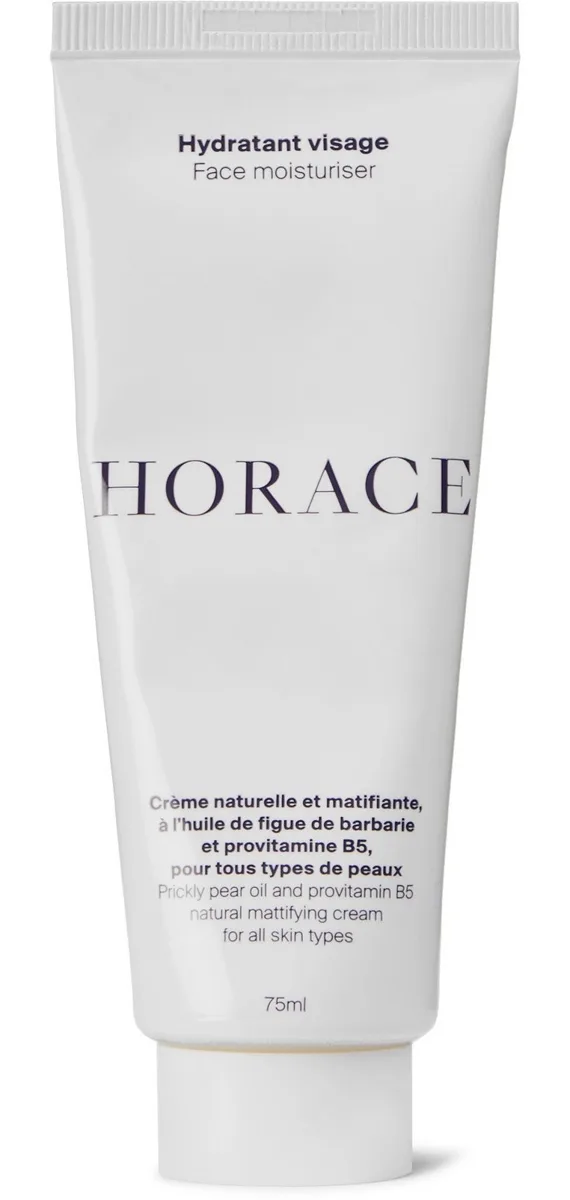Horace Mattifying Face Moisturiser tube, French men's fragrance-free oil-control moisturizer with silica, shea butter, prickly pear and plum seed oils