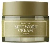 I'm From Mugwort Cream in glass jar with green-tinted product