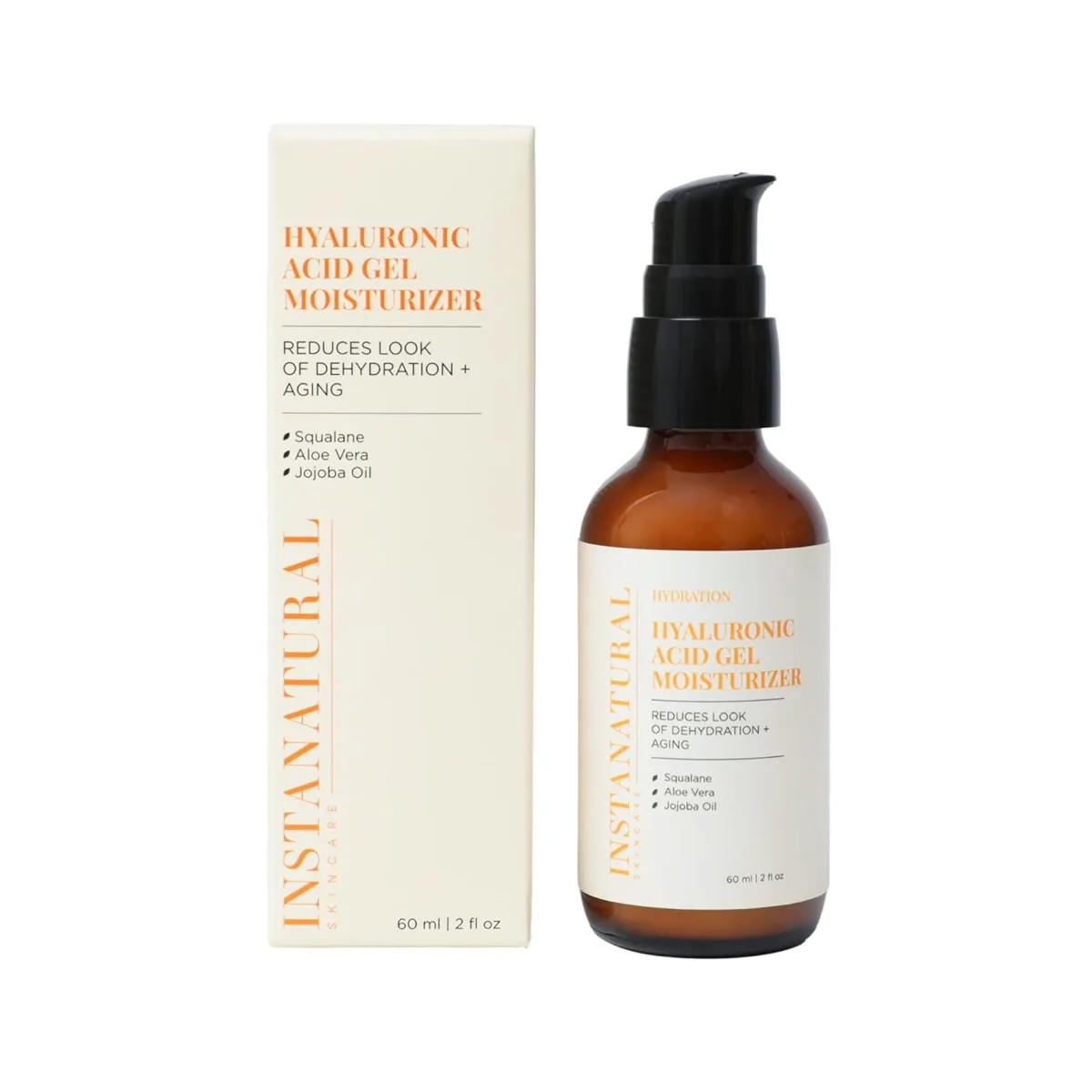 InstaNatural Hyaluronic Acid Gel Moisturizer 60ml amber pump bottle with box