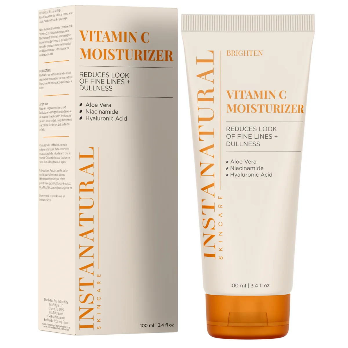 InstaNatural Vitamin C Moisturizer 100ml cream tube with orange cap and box