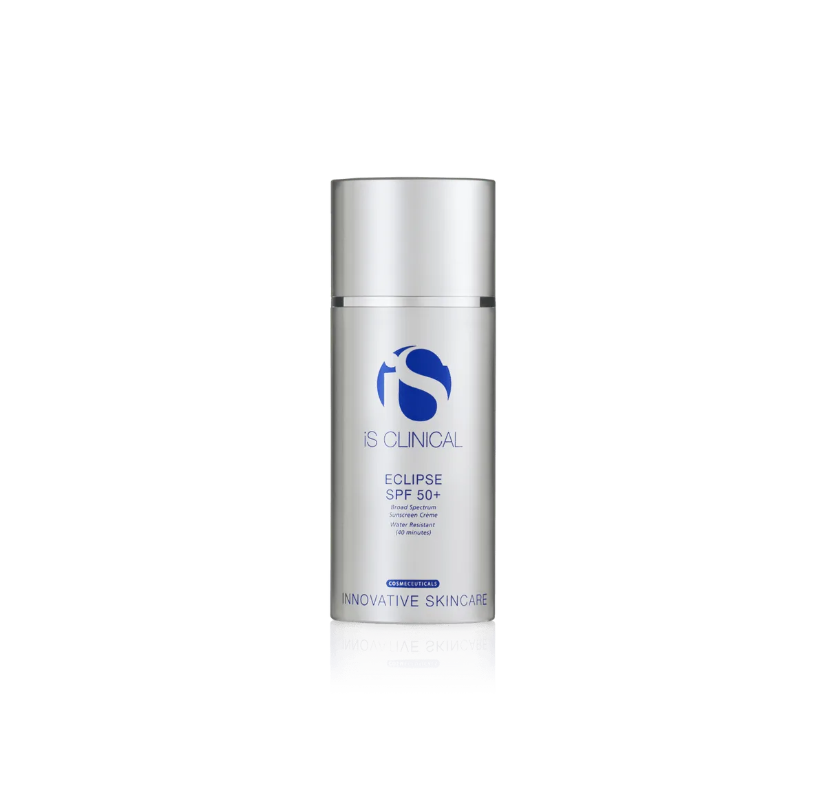 iS Clinical Eclipse SPF 50+ Sunscreen in 3.5 oz white plastic tube with clinical branding